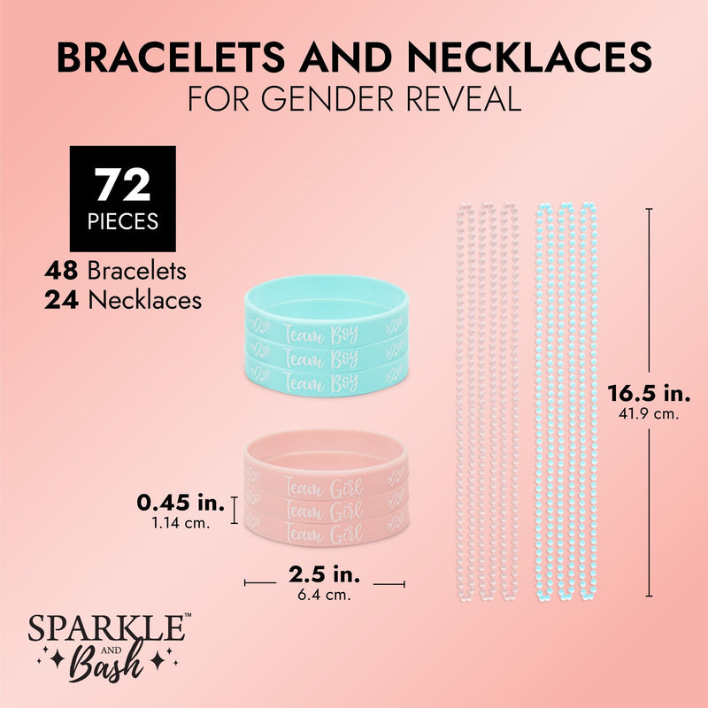 Gender Reveal Party Favor Bracelets, Beaded Necklaces, Team Boy or Girl (72 Pieces)