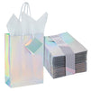 20-Pack Small Metallic Gift Bags with Handles, 5.5x2.5x7.9-Inch Paper Bags with Foil Coating, White Tissue Paper Sheets, and Tags for Small Business (Holographic)