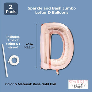 Rose Gold Foil Letter D Party Balloons (40 in, 2 Pack)