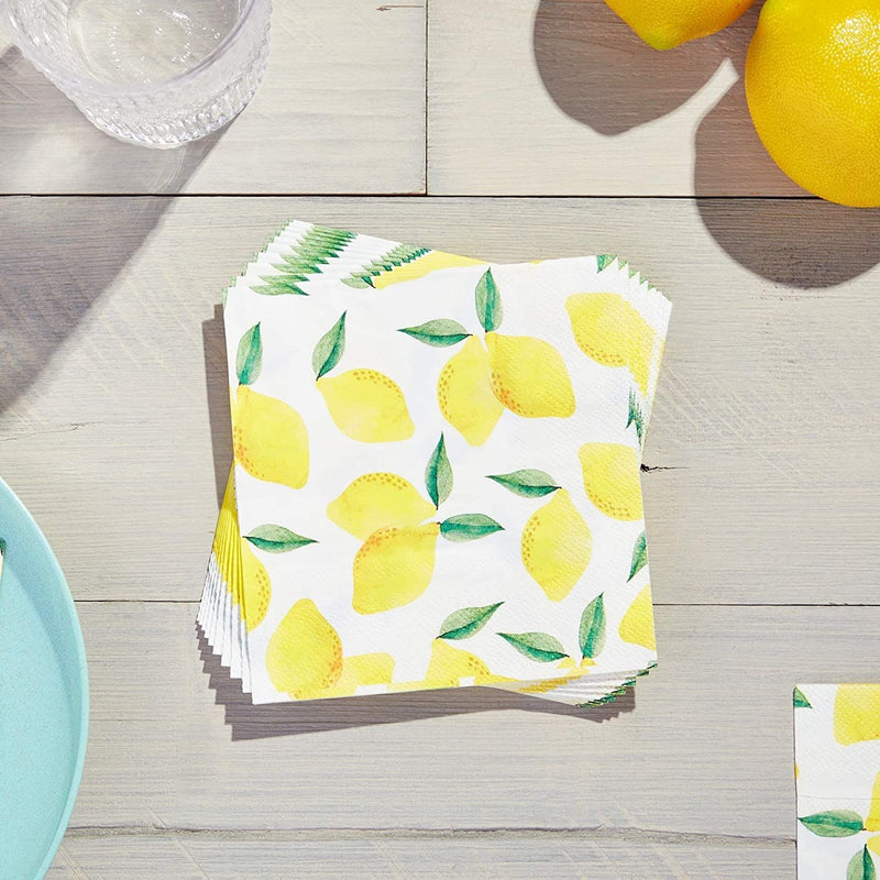 100 Pack Lemon Cocktail Napkins for Birthday Parties, Tea Parties, BBQs, Lemonade Stands, and Summer Gatherings Fruit Themed Party Supplies for Adults and Kids (5 Inches)