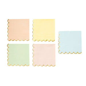 Scalloped Rainbow Napkins with Gold Foil, Unicorn Party Decorations, 5 Pastel Colors (5 In, 150 Pack)