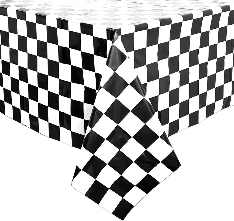 3 Pack Checkered Plastic Tablecloth for Race Car Flag Birthday Party Supplies & Decorations, Disposable Black and White Table Cloth, 54 x 108 in