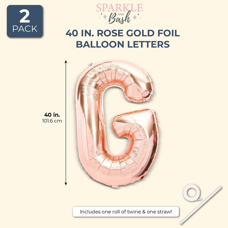 Sparkle and Bash Big Letter G Balloons, Rose Gold Foil (2 Pack) 40 Inches