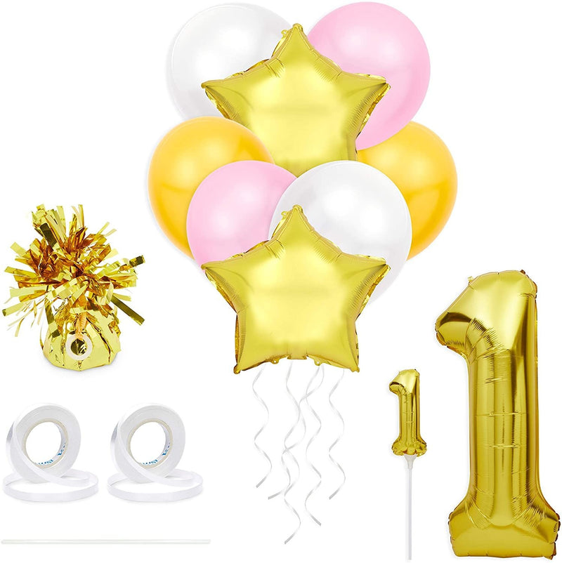 Pink & Gold Girl 1st Birthday Party Decorations, Balloons, Cake Topper and Tassels