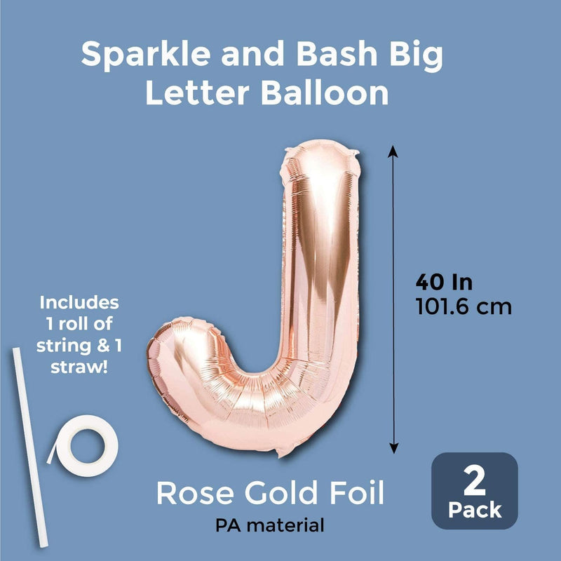 Sparkle and Bash Big Letter J Balloons, Rose Gold Foil (2 Pack) 40 Inches