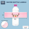 100 Pack Deer Antler Water Bottle Labels, Pink Floral Stickers for Girls Baby Shower, Wedding & Bridal Shower Party Favors & Decorations