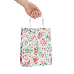 24-Pack Floral Gift Bags, 8x4x10-Inch Medium Size Gift Bags with Handles, Paper Bags with Colorful Rose Flower Print (Pink)