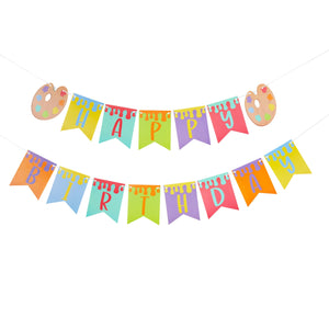 59 Piece Art Birthday Party Decorations Kit with Balloons, Banner, Swirl Cutouts, Honeycomb Table Centerpieces
