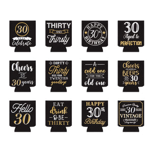 30th Birthday Beer Can Cooler Sleeves Cheers to 30 Years Variety (12 Pack)