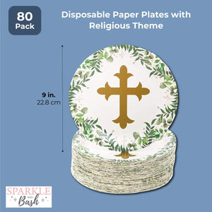 80-Pack Sparkle & Bash Church Paper Plates for Baptism & Christening Party (9 in)