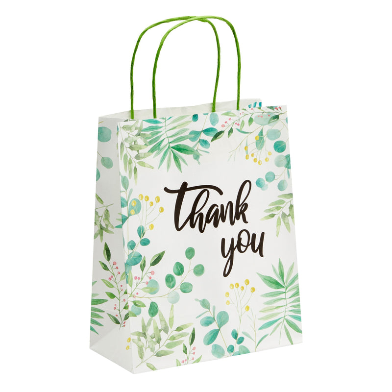 50 Pack Floral Paper Gift Bags with Handles, White Thank You Bag for Small Business Boutique, Baby Shower Party Favors, 10x8x4 in