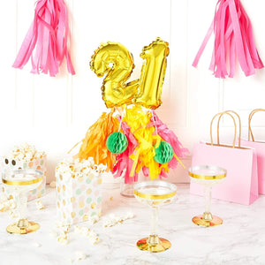 Number 21 Metallic Gold Foil Balloons Cake Topper with Tassel for 21st Birthday Party Decorations, 7.5 inch
