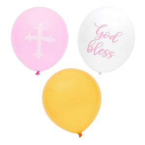 God Bless Banner Balloons for Girls Baptism Decorations, First Communion (12-16 In, 58 Piece Set)