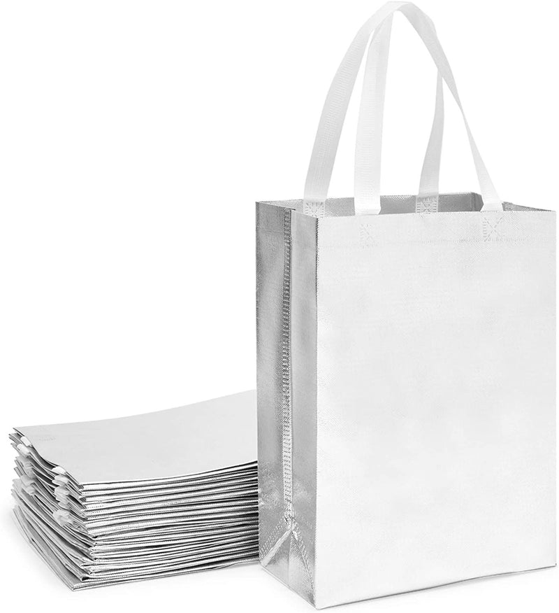 Reusable Grocery Tote Bag for Shopping (Large, Silver, 20 Pack)