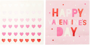 100 Pack Pink and Heart Themed Paper Napkins for Valentine Party Supplies (5x5 In)