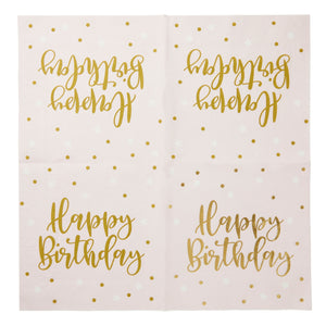 50 Pack Disposable Pink Happy Birthday Napkins with Gold Foil Stars for Party Supplies (6.5 x 6.5 In)