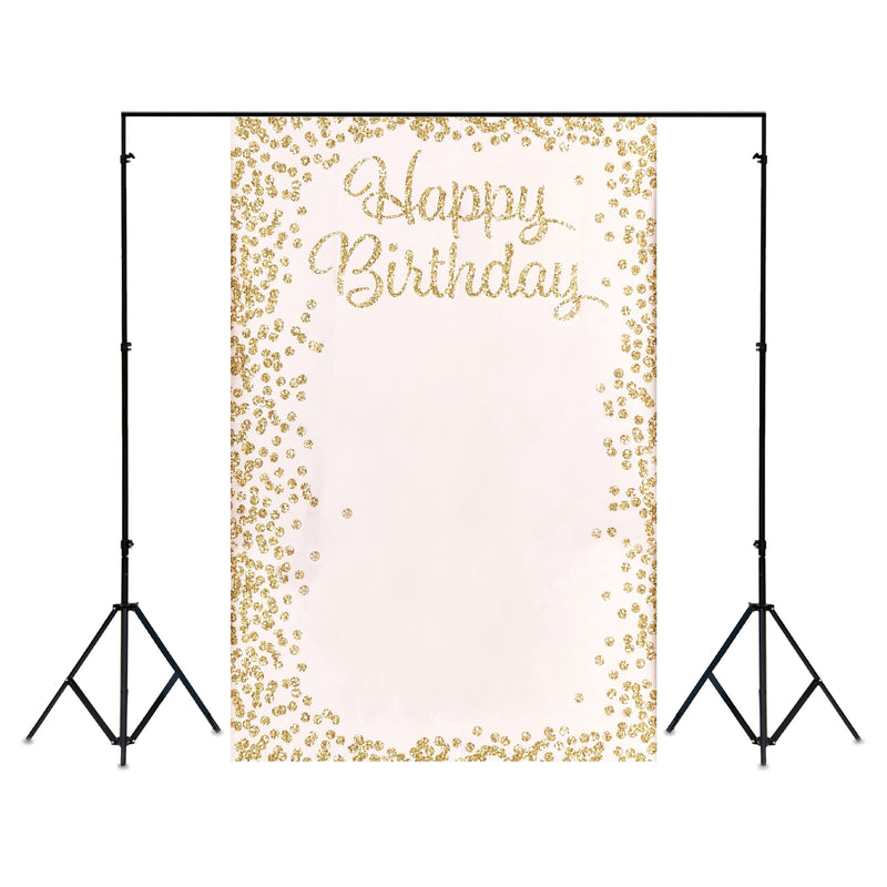 Pink and Gold Happy Birthday Photo Booth Custom Backdrop for Women (5 x 7 Feet)