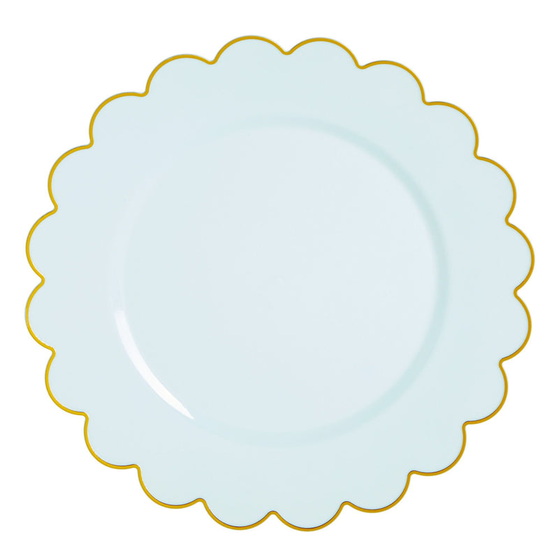 50-Pack Baby Blue Disposable Plates - Scalloped Plastic Plates with Gold Foil Rim for Birthday Party, Baby Shower (9 In)