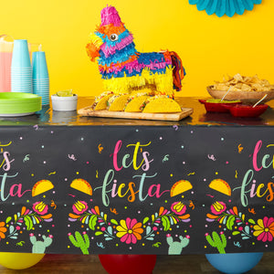 3 Pack Let’s Fiesta Table Covers for Cinco de Mayo Decorations, Mexican Taco Party Supplies (54 x 108 In)