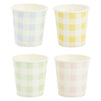 100 Pack Disposable Mini Paper Cups for Espresso, Mouthwash, Coffee (4oz, 4 Gingham Designs)