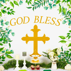 Baptism Photo Booth Backdrop for First Communion Decorations, God Bless (5 x 7 Feet)