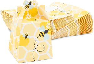 Paper Treat Boxes for Bee Party Favors (3.5 x 3.5 x 5.5 in, 50 Pack)