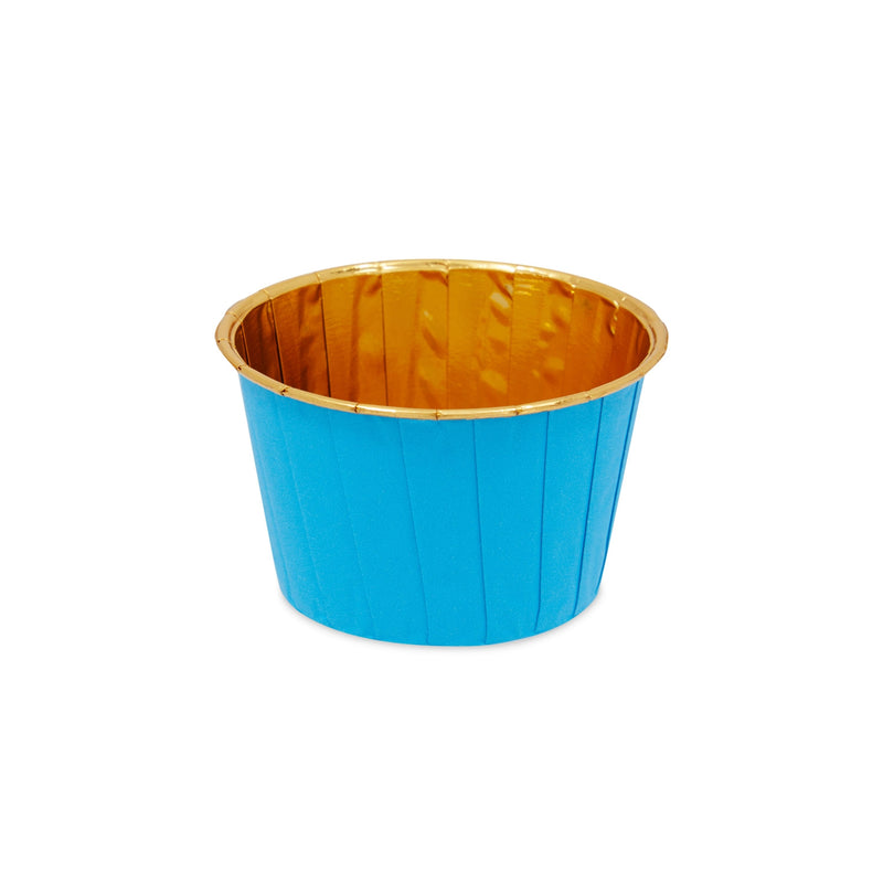 100-Pack Gold Aluminum Foil Cupcake Liners, 2.75x1.5-Inch Blue Colored Baking Cups for Muffins and Baked Desserts, Small Goodie Containers for Loose Nuts and Candies