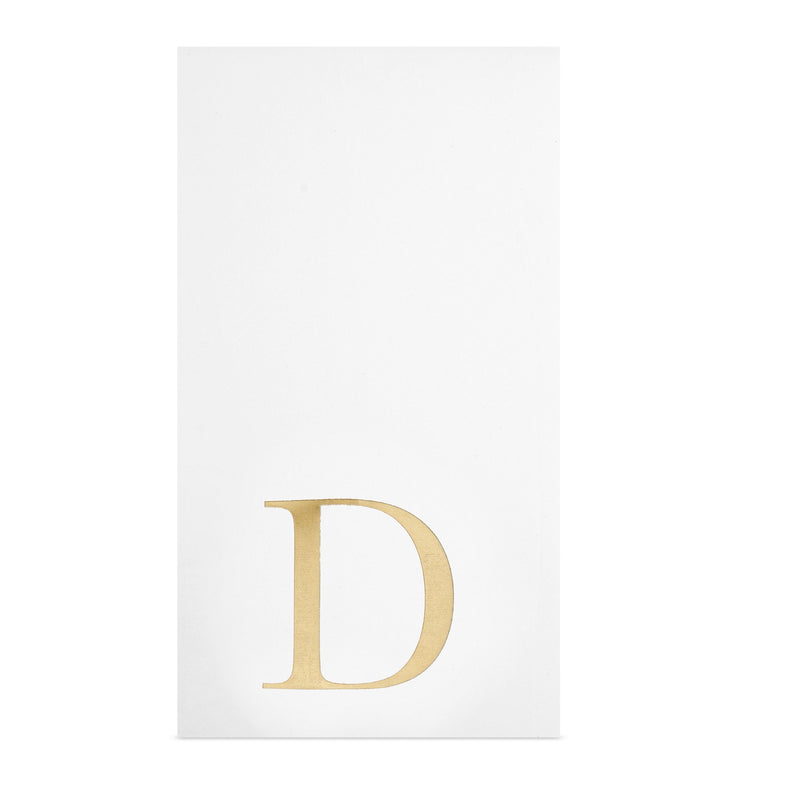 Gold Foil Initial Letter D White Monogram Paper Napkins (4 x 8 In, 100 Pack)