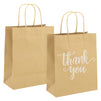 50 Pack Medium Brown Thank You Bags with Handles for Boutique, Small Business (10 x 8 x 4 In)