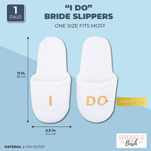 Sparkle and Bash I Do Bride Slippers for Women, Bachelorette Gifts (One Size) White
