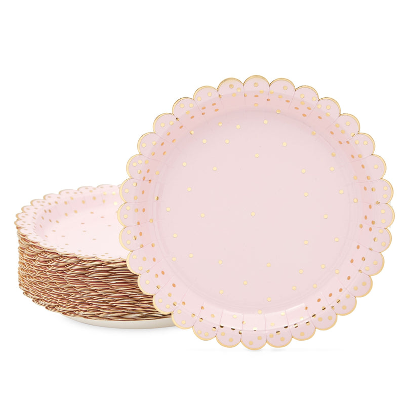 48-Pack Scalloped Polka Dot Paper Plates, Rose Gold 30th Birthday Decorations for Her (7 in)