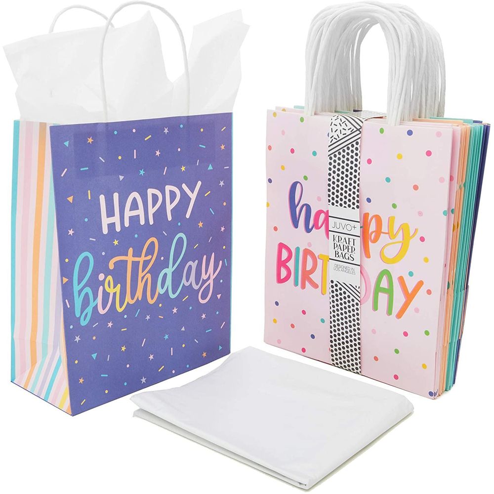 Sparkle and Bash 36 Pack Goodie Gifts Bags, Party Favors Paper Treat Bags  with Stickers for Kids Birthday Party Supplies, Rainbow 5.5x9x3.15 In
