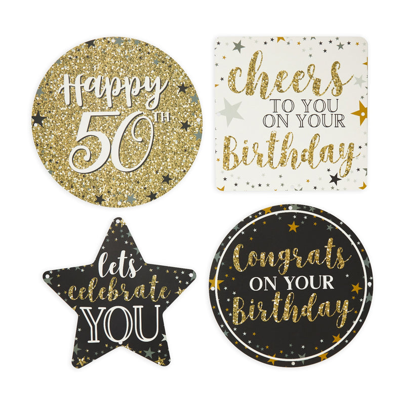 Glitter Party Signs for 50th Birthday Decorations for Men and Women (12 Pack)