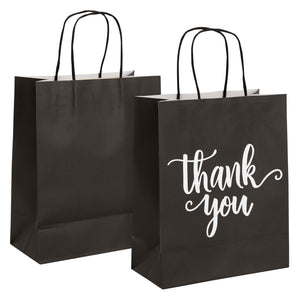 50 Pack Medium Black Thank You Paper Bags with Handles for Boutique, Small Business (10 x 8 x 4 In)