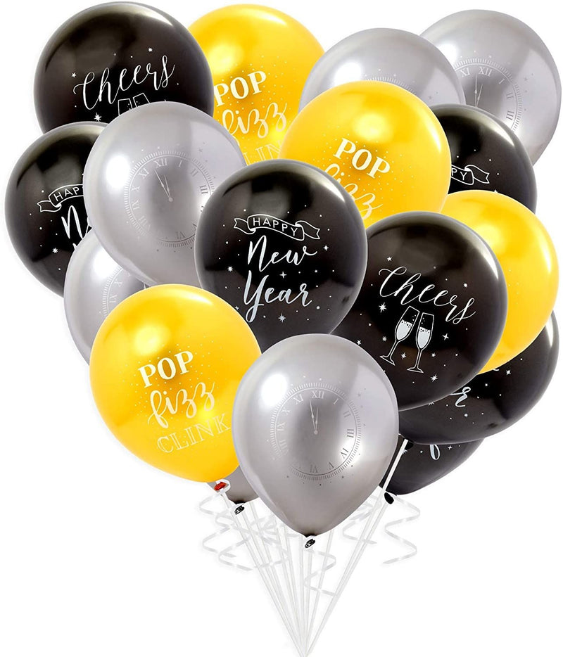 96 Pcs Happy New Year's Eve Latex Balloons NYE Party Supplies Decorations, 3 Colors, 12"