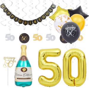 50th Birthday Decorations, Balloons, Cake Toppers and Party Banner (49 Pieces)