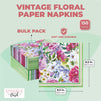 Vintage Floral Paper Napkins for Baby Shower, Bridal Party (6.5 In, 150 Pack)