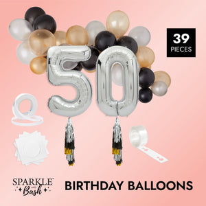 50th Birthday Party Decorations, Number 50 Balloons with Tassel Tail (39 Pieces)