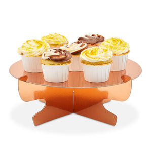4 Pack Mini Rose Gold Cardboard Cupcake Stand Set, Metallic Cake Holders for Dessert Table (11.5 x 4 In)
