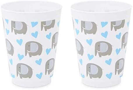 16 oz Plastic Tumbler Cups, Blue Elephant for Boys Baby Shower Theme (16 Pack)