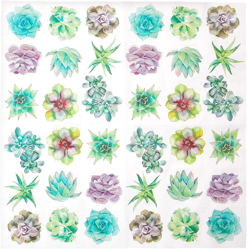 Succulent Paper Napkins for Birthday Party (6.5 In, 100 Pack)
