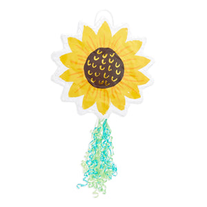 Pull String Sunflower Pinata for Sunshine Baby Shower, Floral Birthday Party Decorations (Small, 13 x 3 In)