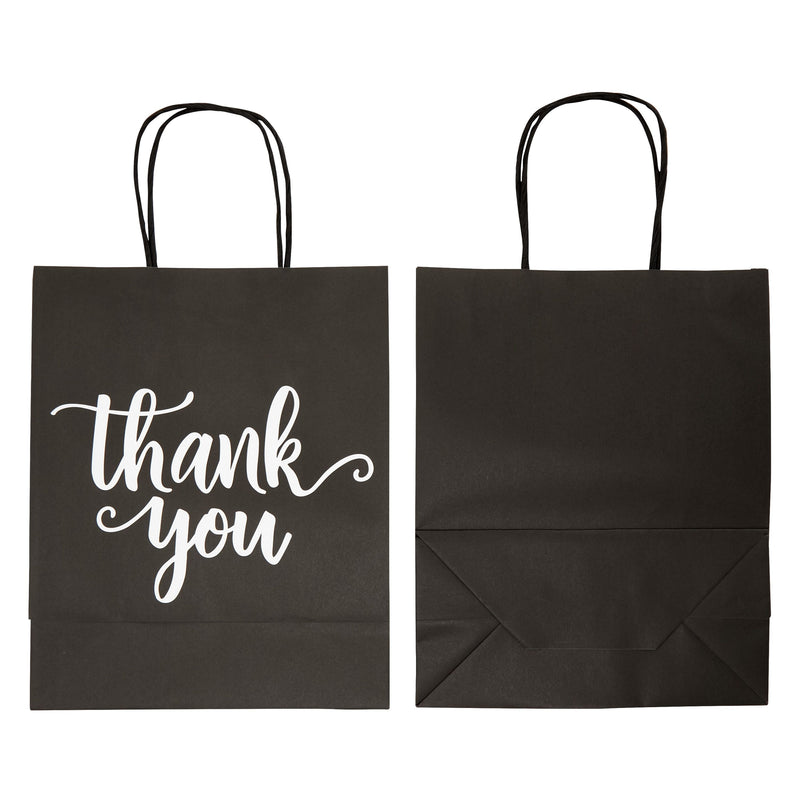 50 Pack Medium Black Thank You Paper Bags with Handles for Boutique, Small Business (10 x 8 x 4 In)