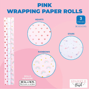 Pink Wrapping Paper Roll (30 Inches x 16 Feet, 3 Rolls)