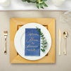 100 Pack Navy Blue Napkins for Wedding Reception with Gold Foil, Here's To Forever (3-Ply, 4 x 8 In)