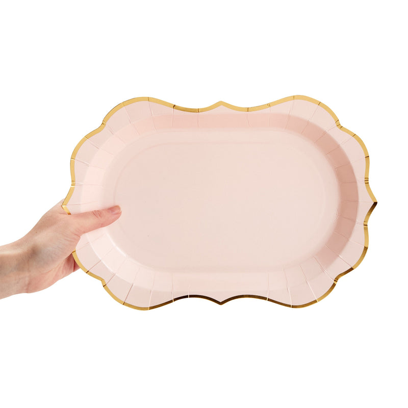 Pink Disposable Party Serving Trays with Scalloped Gold Foil Edge (13 x 9 in, 24 Pack)