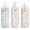 12-Pack Wine Gift Bags with Ribbon Handles and Tissue Paper for Wine Bottles, Liquor, Champagne, Sparkling Cider, Elegant Polka Dot Foil Designs (3 Colors, 13.8x5x4 in)