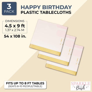 Sparkle and Bash Plastic Table Covers for Birthday – Disposable, 54 × 108 Inches, Pack of 3