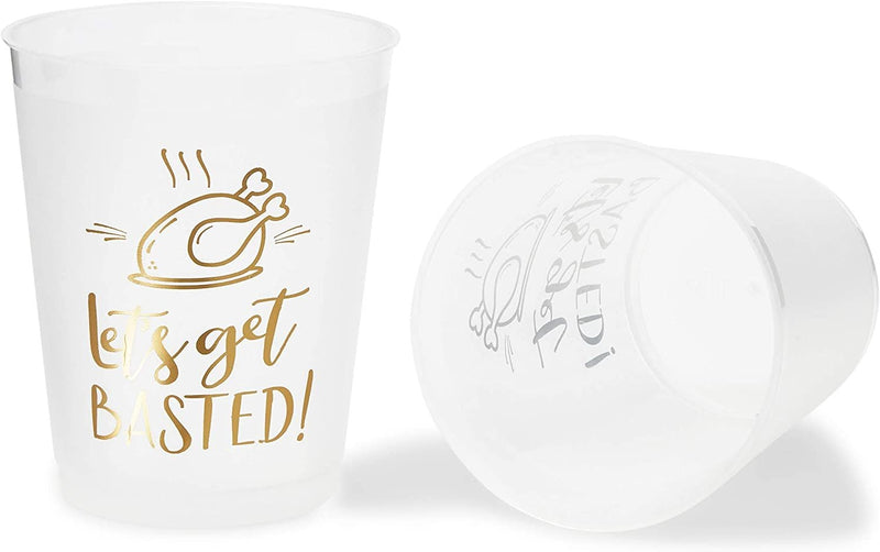 Thanksgiving Plastic Cups, Let’s Get Basted Gold Foil Design (Clear, 16 oz, 16 Pack)