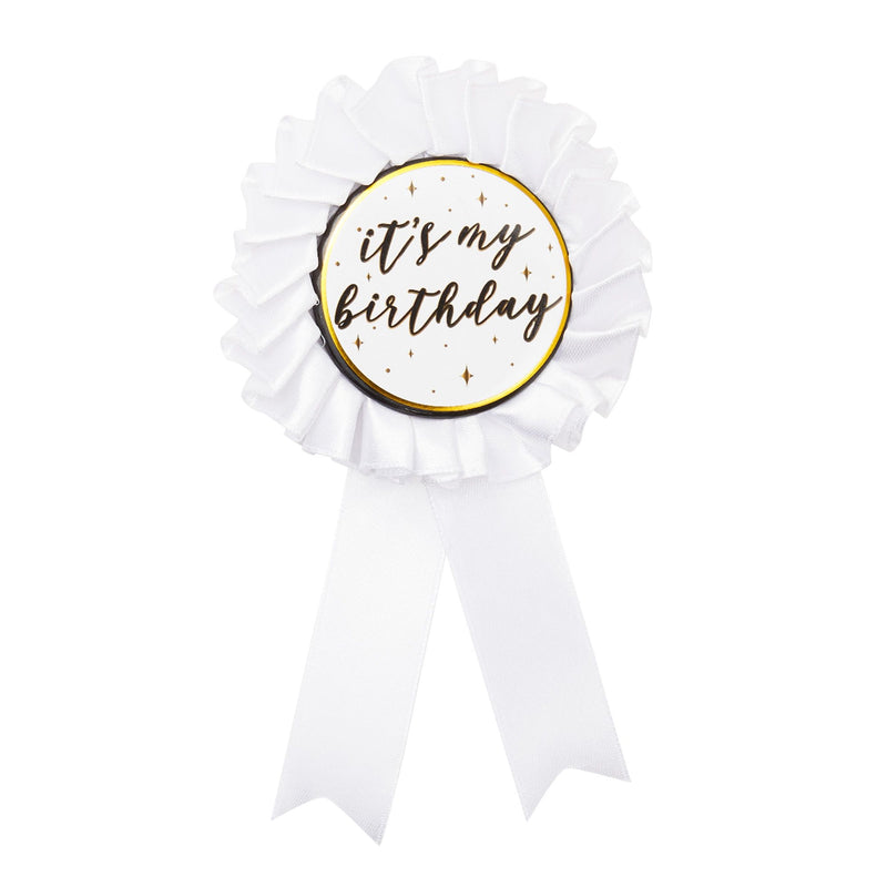 It's My Birthday Sash, Silver Rhinestone Tiara Crown, Ribbon Badge Pin for Women (White, 3 Piece Set)